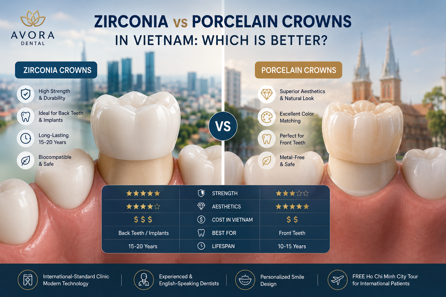 zirconia vs porcelain crowns in Vietnam